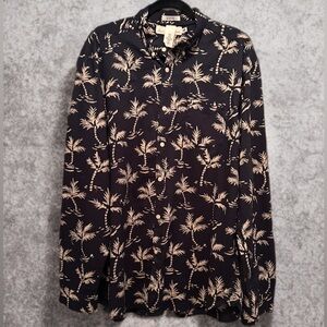H&M Men’s Casual Hawaiian Island Style Dress Shirt Black/Tan Size XL Reg